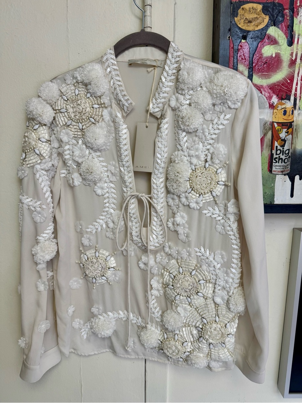AMEN Italy hand sewn silk in India incredible OOAK Appliques beads sequins roses